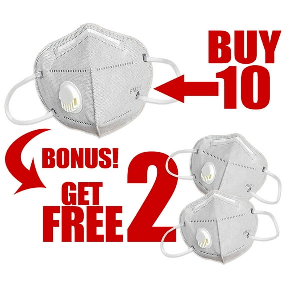Face Mask with Exhale Vent - 10 Plus 2 Free
