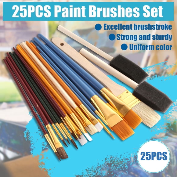 Cagogo 25PCS Artist Paint Brushes Set, Nylon Hair Watercolor Oil Acrylic Painting Brushes, Professional Drawing Tools For Study Artists Adults, Wooden Handle Art Supplies For Canvas Paper Craft