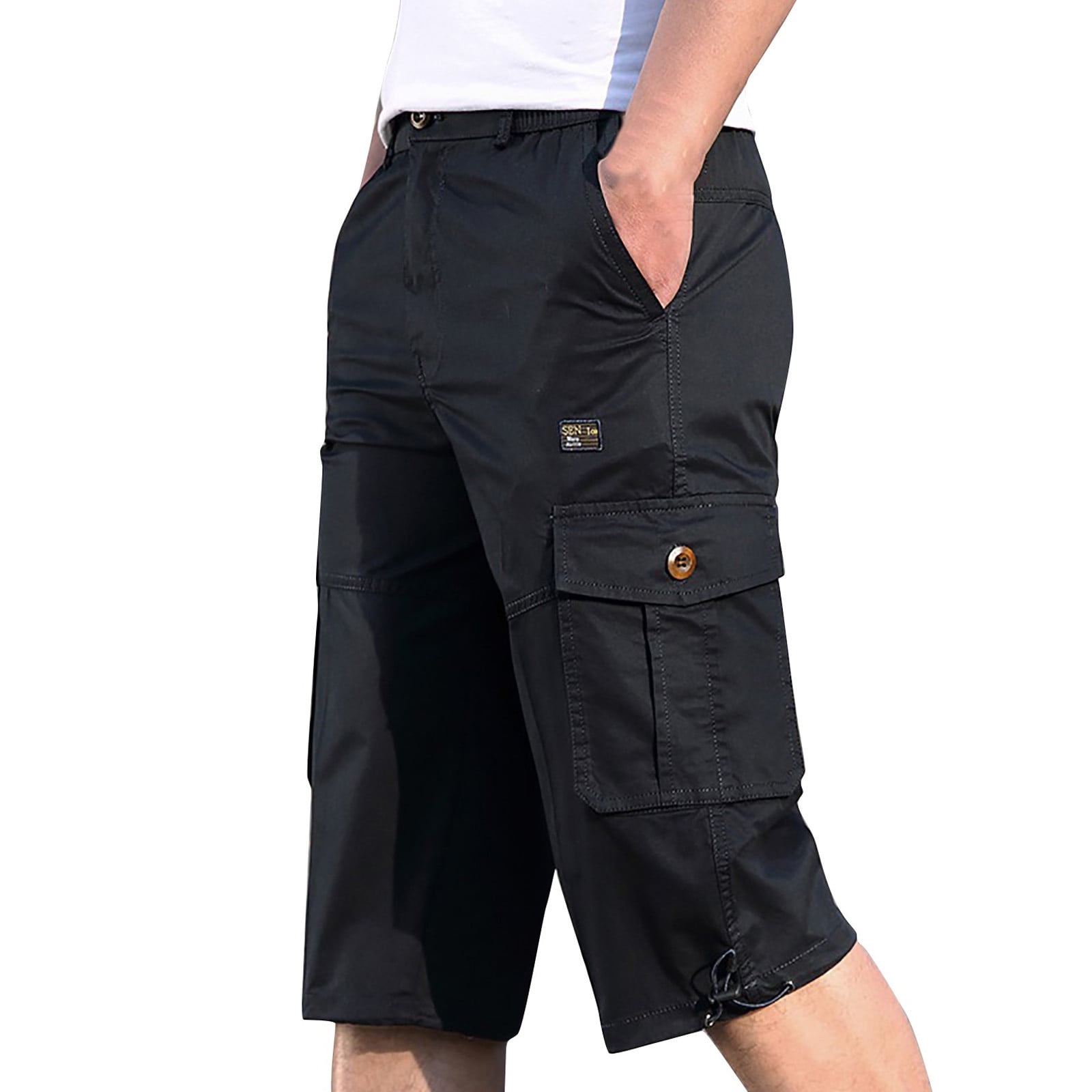 Akiihool Men's Shorts Men's 3/4 Long Cargo Shorts Loose Fit Elastic ...
