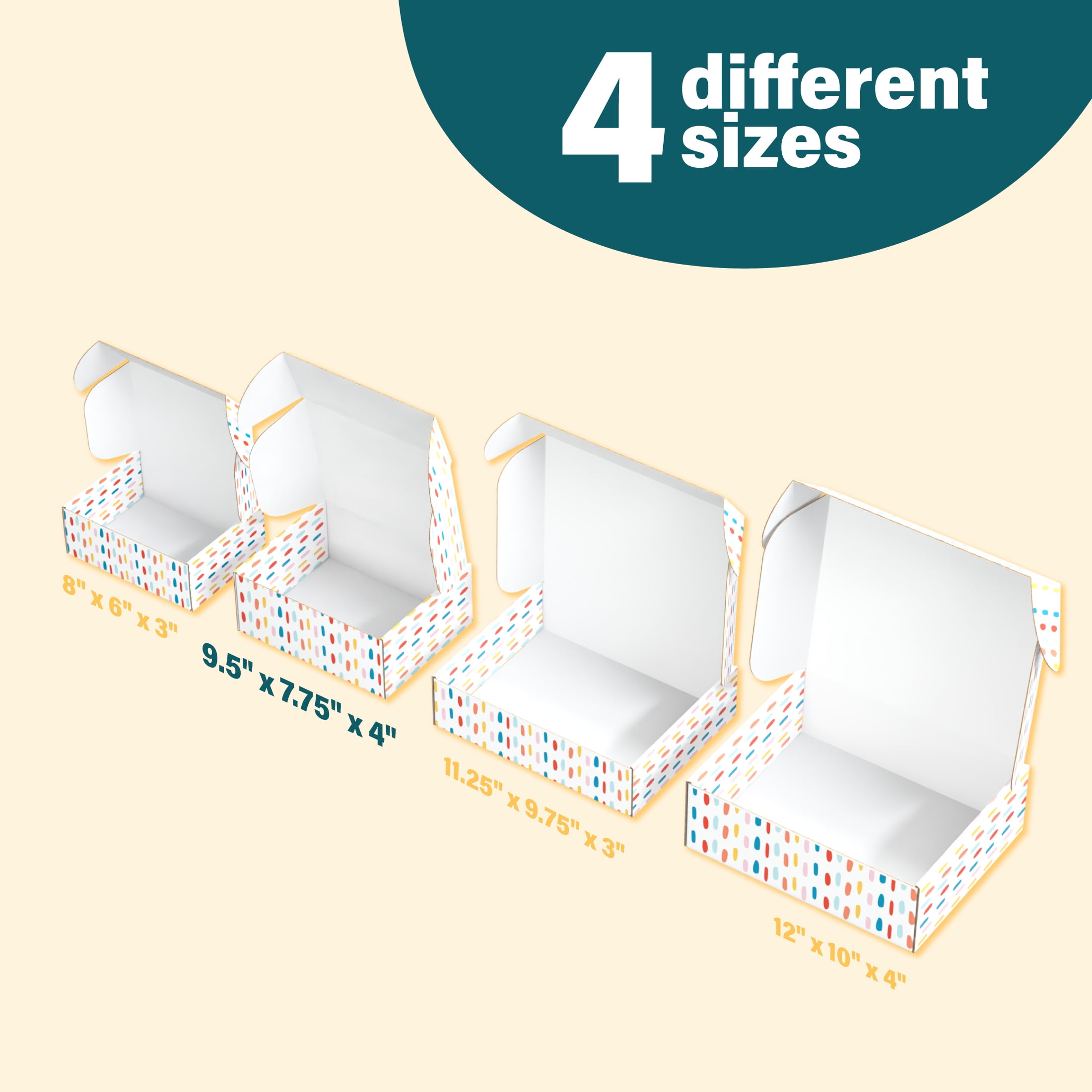 Printed Decorative Mailing, Shipping and Gift Boxes, Tuck Top Closure, 9.5” x 7.5” x 4", Confetti Print, 12 -Count Pack