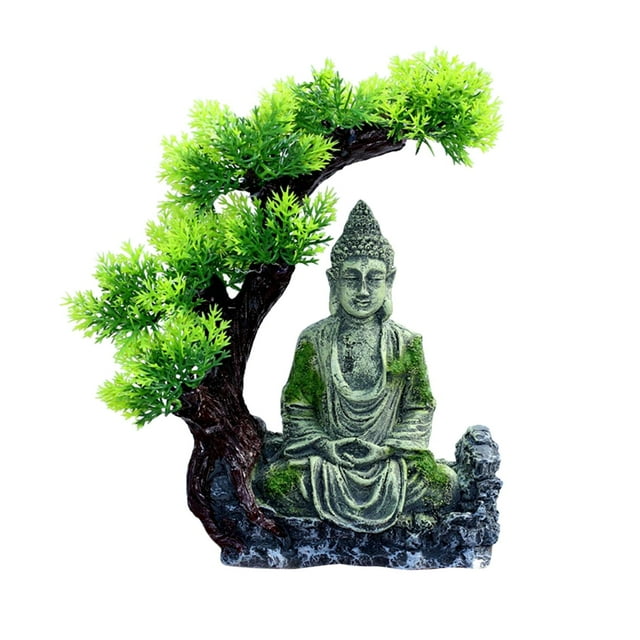 Estatua de Buda, decoración para acuario, escondite de resina para peces, cueva para bettas grandes El 18x10x23cm