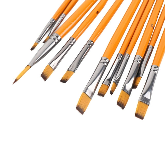 12 Unids Pinceles de Pintura Acrílica Alisado Nylon Mango de Madera Virola de Metal Pinceles de Artista Ampliamente Utilizados para Arte Artesanal Mango Naranja Punta Filbert