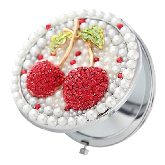 Niceauty Cherry-Pattern Compact Mirror Double-Sided Travel Metal Glass