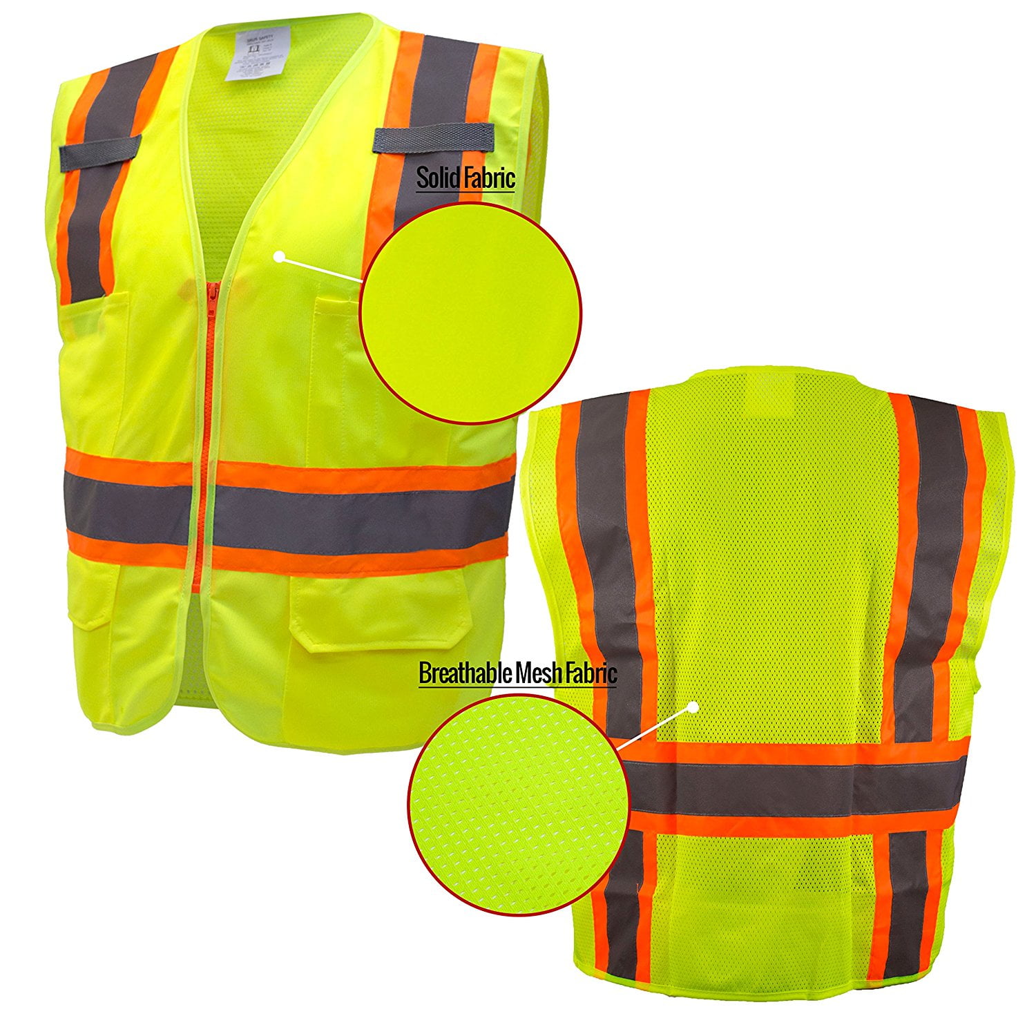 RK Safety Two Tone High Visibility Safety Vest- ANSI Class 2 - Neon Yellow / 4XL