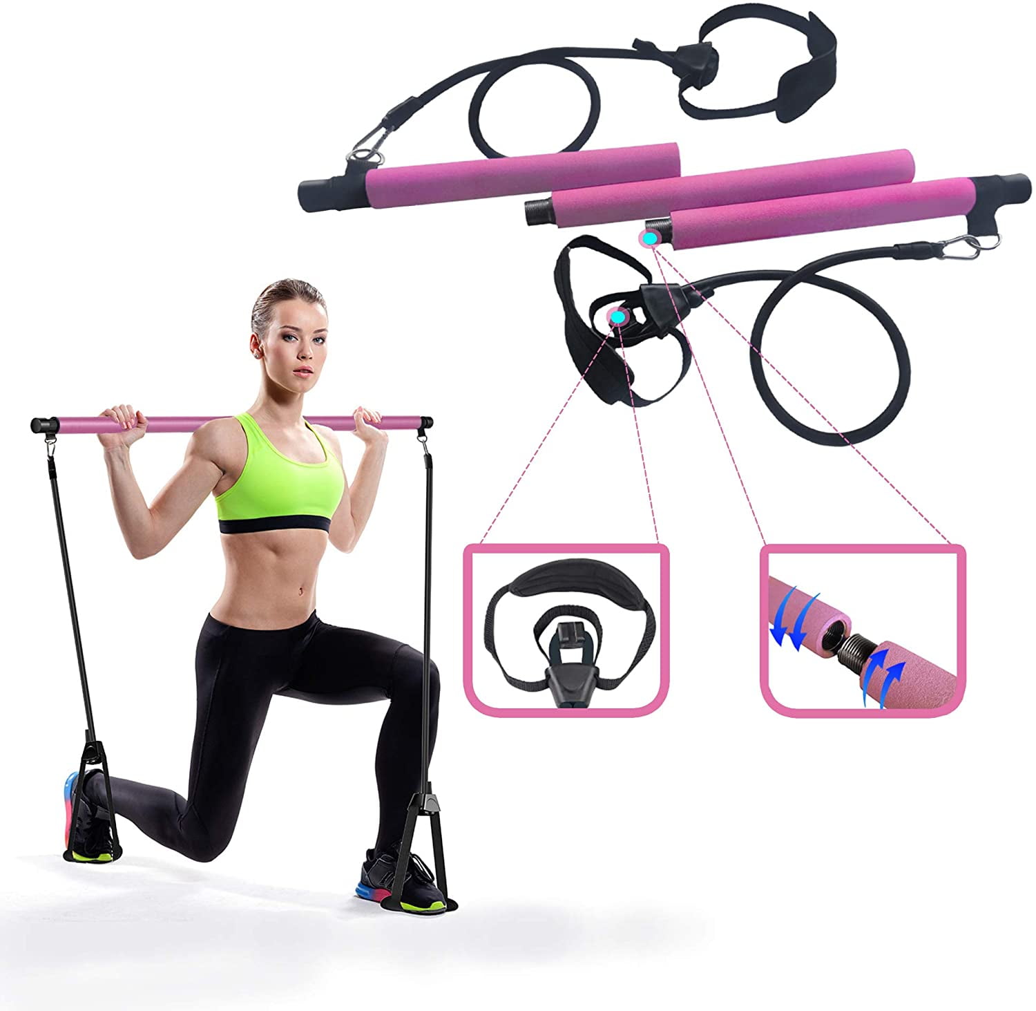 Yoga Pilates Bar Stick Bodygym Core System Portable Home Gym W/ Resistance Band 