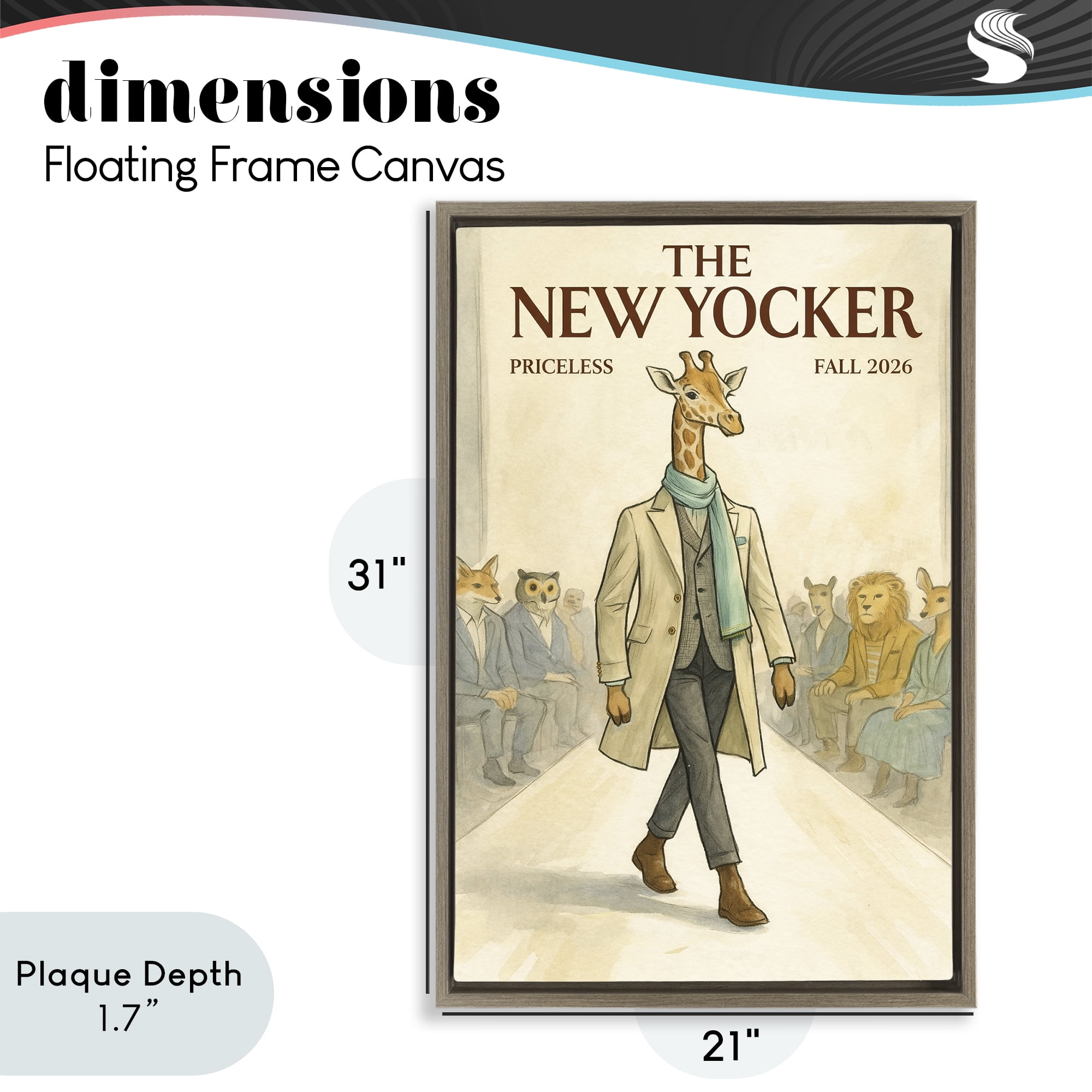 Stupell Industries New Yocker Giraffe Model Brown Framed Floater Canvas Wall Art, design by Grotto Studios