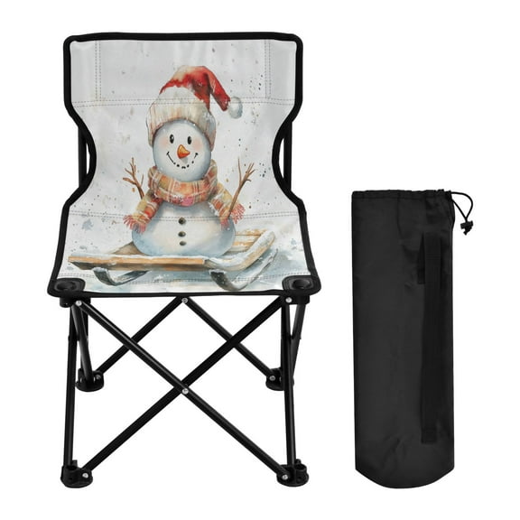 WOBOGO Painting Of Snowman Sitting on A Sled Camping Chair Convenient Four Corner Backrest Folding Stool Can Hold Up to 220lbs