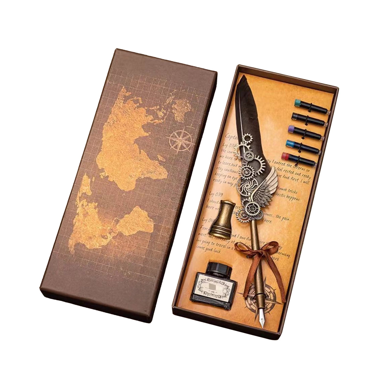 Xheghe Steampunk Quill Pen Set with Ink and Stand - Elegant Writing Kit for Journaling, Letter Writing, and Gifts for Adults