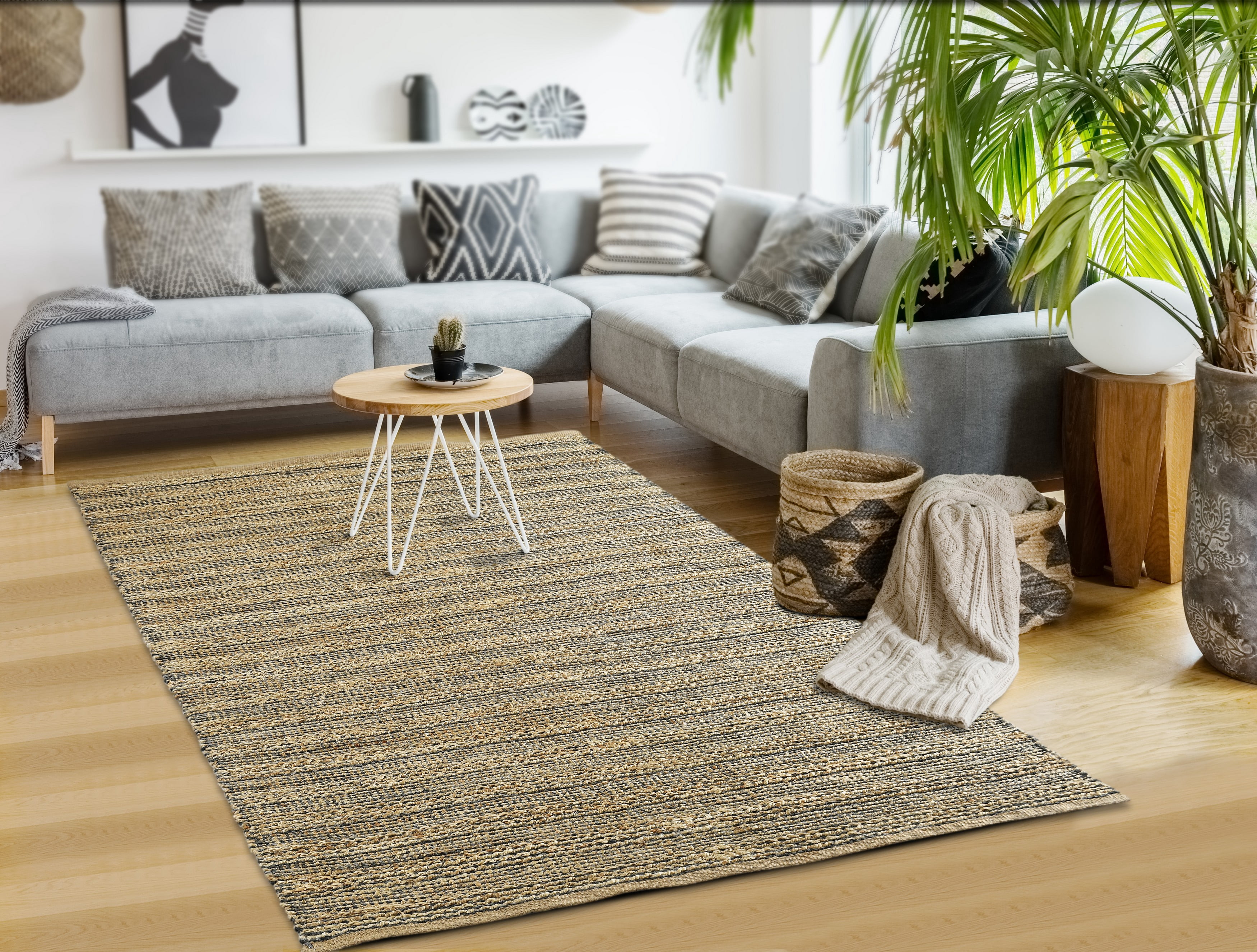 LR Home Natalie Belle Tan/Gray Braided Farmhouse Jute Blend Area Rug, 7'9" x 9'9"