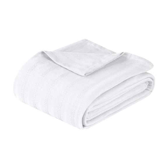Superior Clara Cotton Striped Woven Blanket, California King, White
