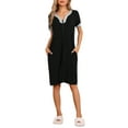 thumbnail image 2 of INSPIRE CHIC INSPIRE CHIC Women's Zip-Up Front Nightgown Robe House Coat Short Sleeves Sleepwear Loungewear with Pockets XS Black, 2 of 6