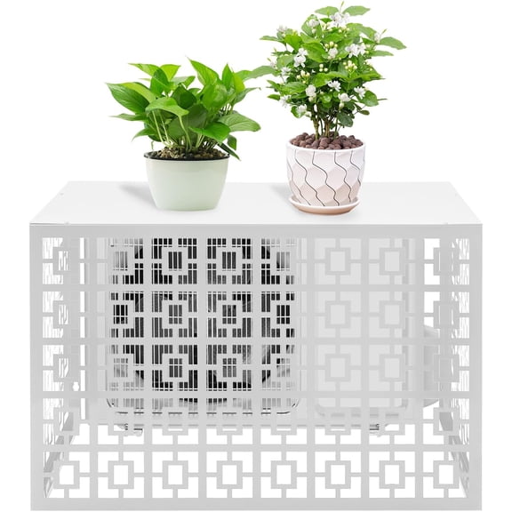 Air Conditioner Fence for Outdoor Units,Free Standing Metal Air Conditioner Privacy Fence Screen, Perfect to Enclose Pool Equipment and 1.5P A/C Units Decorate(L39.4” x W19.7” x H27.6”),White