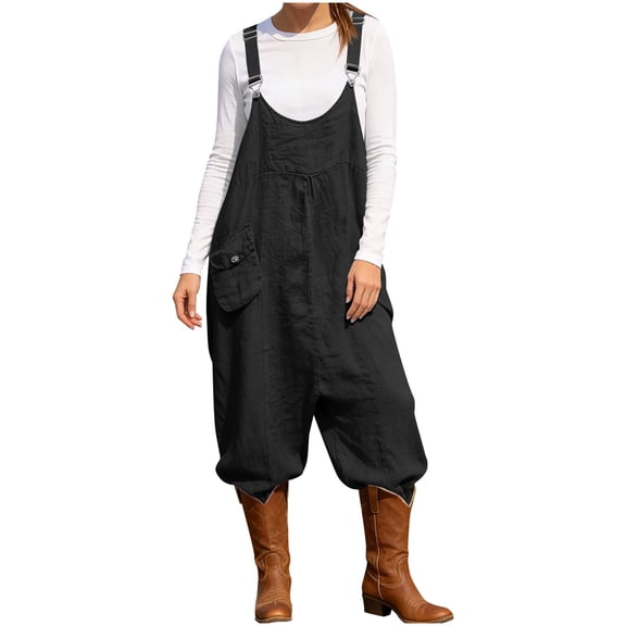 Nmnitkp Women's Casual Loose Overalls Jumpsuits One Piece Sleeveless Wide Leg Long Pant Loose Fit Baggy Bib Rompers With Pockets