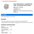 thumbnail image 2 of Power Steering Pump - Compatible with 2008 - 2010 Chrysler Town & Country 2009, 2 of 2