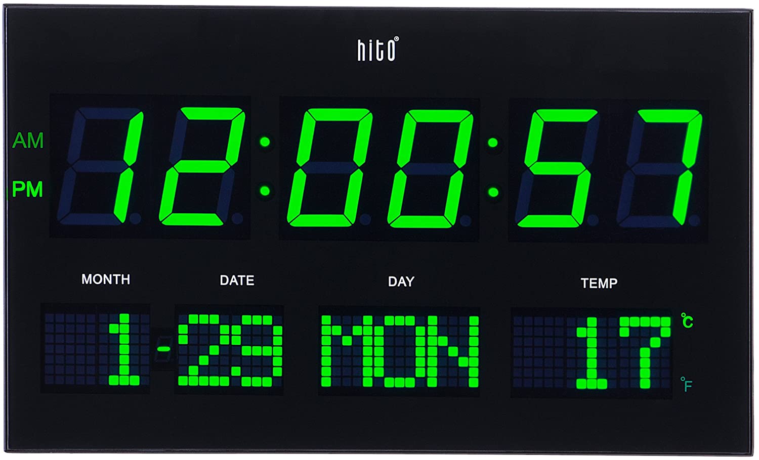 hito 14.2” Large Oversized LED Wall Clock Seconds Date Day Indoor Temperature... Weitere Uhren