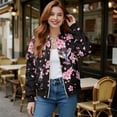 thumbnail image 2 of SCRAWLGOD Hummingbird Peach Blossom Pink Black Womens Jacket Zip Up Casual Jackets Hoodless Crewneck Sweatshirt Lightweight Trendy Outerwear Coat with Pockets for Daily Wear, M, 2 of 7