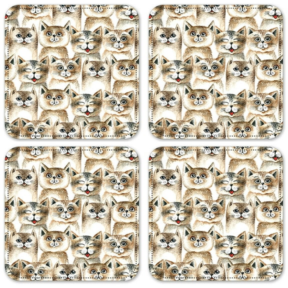 Vinyl Drink Coasters - Set of 4 - Brown Cat Toss