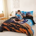 thumbnail image 3 of Castle Fairy Motocross Style Dirt Bike Twin Bedding Sets 7-Piece for Boys, Checkered Flag Art Bedding Comforter Set for Bedroom, Orange Blue,Black Reversible, 3 of 7