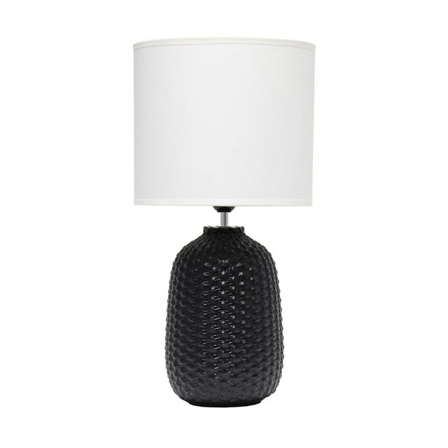 Simple Designs 20.4" Tall Traditional Ceramic Purled Texture Bedside Table Desk Lamp with Fabric Drum Shade for Home Decor, Bedroom, Living Room, Entryway, Office
