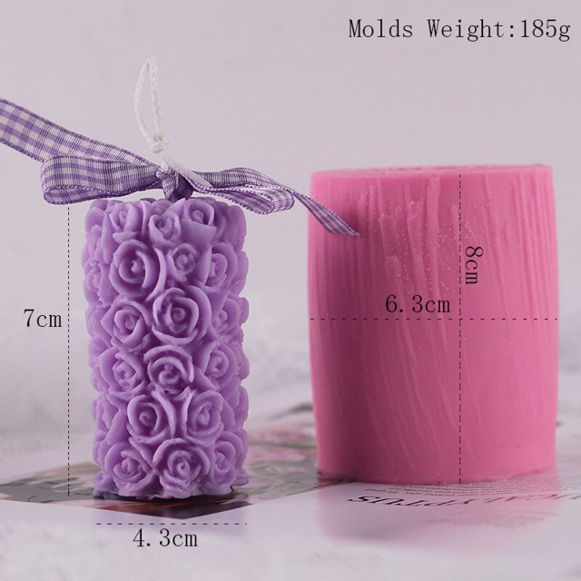 Moldes para velas del Día de San Valentín, molde de cera de silicona con forma de bola redonda de cilindro en relieve de Rosa 3D para fabricación de velas hechas a mano, molde para pasteles