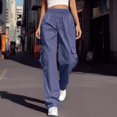 thumbnail image 4 of TEAJOPSUU Cargo Pants for Women High Waisted Baggy Wide Leg Stretchy Y2K Streetwear Cargo Pants with Pockets Casual Elastic Waist Cargo Trousers Navy, 4 of 9
