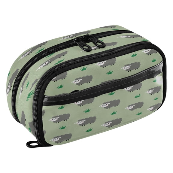 Large Pencil Pen Case Capacity PVC Pencil Pouch Makeup Bag for Women Man, Green SheepPrinted