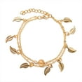 thumbnail image 1 of Tobillera de doble capa a la moda, pulsera de cadena para pie, joyería delicada con forma de hoja para tobillo (oro), 1 of 1