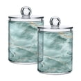 thumbnail image 2 of 4 Pack Mint Green Marble Qtip Holder Dispenser Clear Plastic Storage Apothecary Jars for Cotton Swabs Balls Pads Floss, 2 of 7