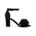 thumbnail image 3 of BLISSFUL STEP Women's Faux Fur Ankle Strap Block Heel Open Toe Sandals Black 8, 3 of 8