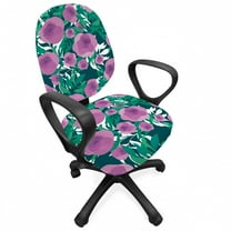 Floral Office Chair Slipcover, Close up Scene of Blossoming Flowers and Leaves, Protective Stretch Decorative Fabric Cover, Standard Size, Pale Fuchsia Sea Green, by Ambesonne