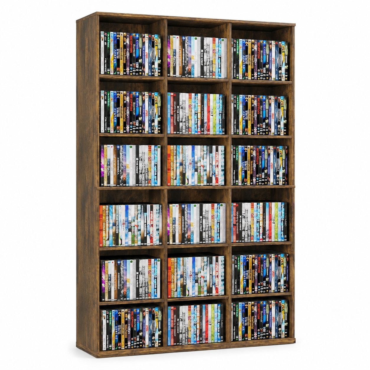 9-Tier Adjustable Shelf Multimedia Storage Tower for CDs DVDs Blu-Rays Video Games - Rustic Brown Media Cabinet Organizer Living Room Shelf Unit