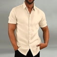 thumbnail image 2 of Men's Linen Short Sleeved Casual Shirt Collarless Standing Collar Summer Top M, 2 of 5