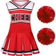 thumbnail image 2 of QWIED Girls Outfits Girls' Cheer Cheerleading Dress 3 Piece Sleeveless V Neck Tops with Skirt and 2 Pompoms Carnival Party Clothes Set, 2 of 2
