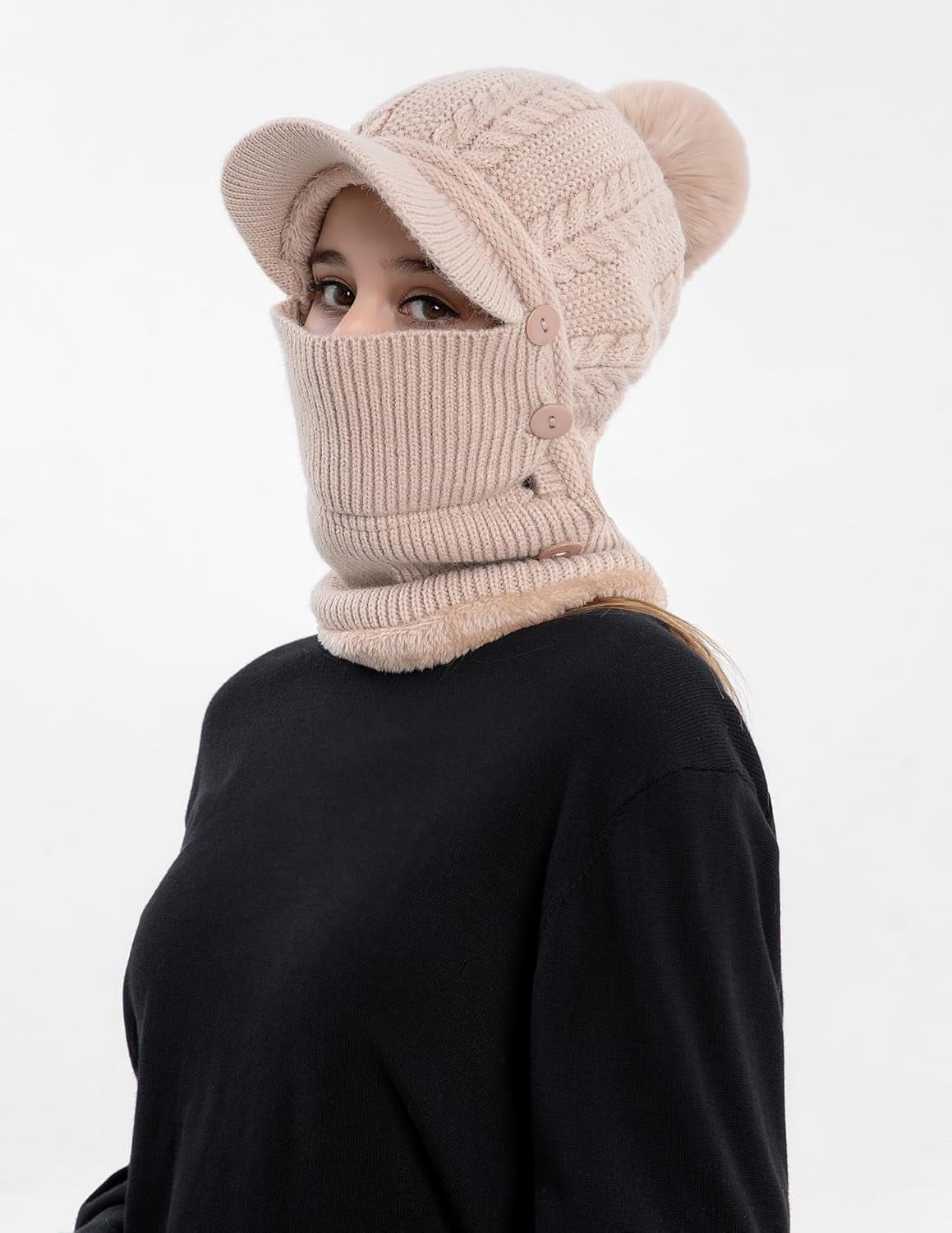 Zhengup Women Winter One Piece Beanie Hat Slouchy Fleece Balaclavas Face Mask Neck Scarf Set Earmuff Ski Snow Knit Hats