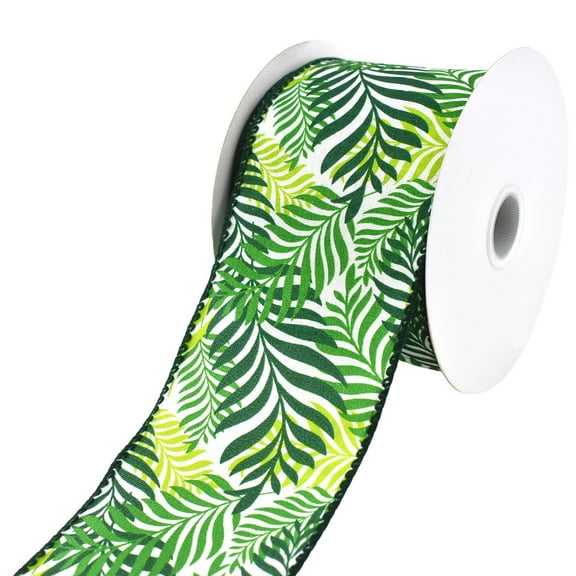Jungle Ferns Wired Ribbon, 2-1/2-Inch, 10-Yard, White