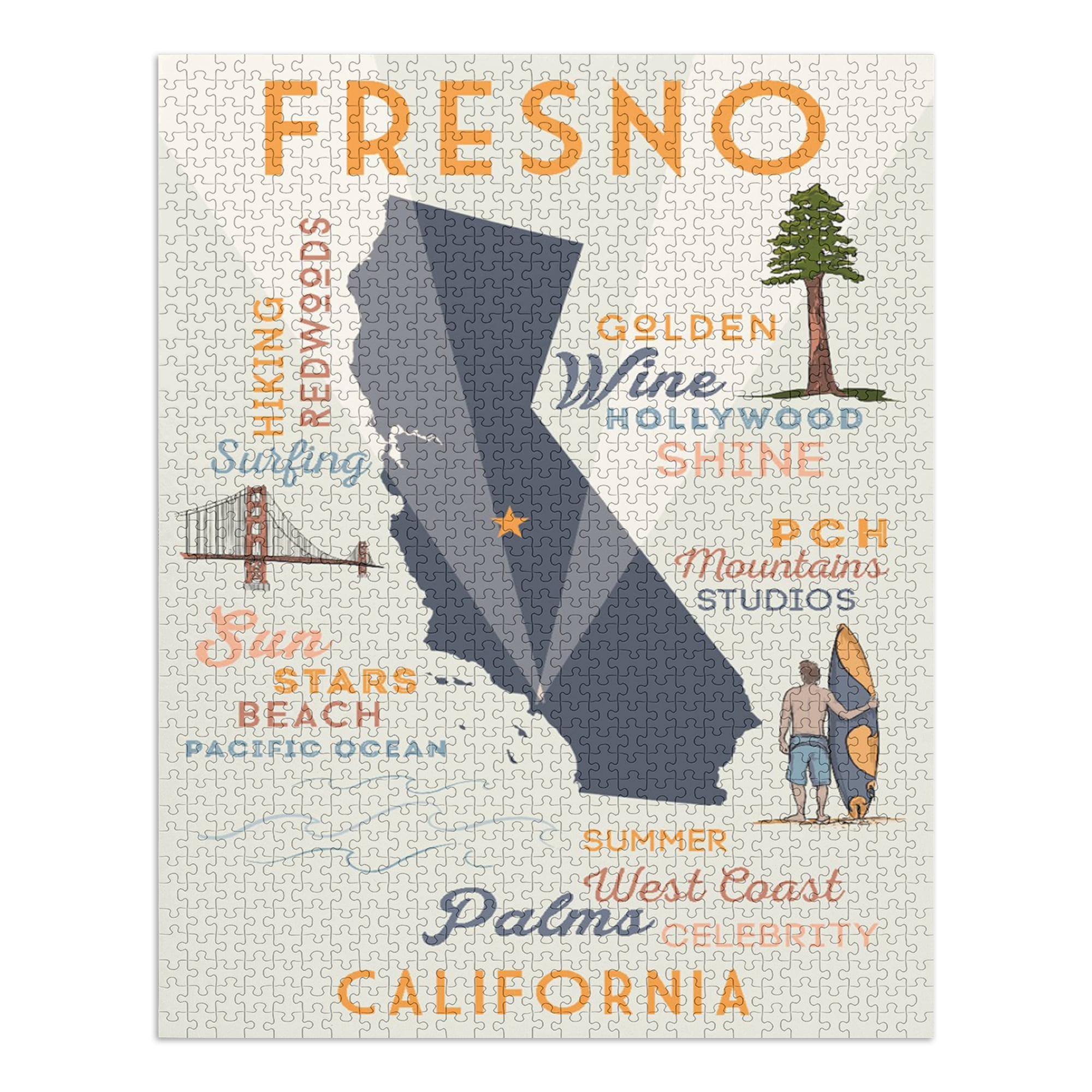 Fresno, California, Typography and Icons (1000 Piece Puzzle, Size 19x27