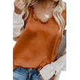 thumbnail image 4 of Women's Orange V-Neck Ruffle Adjustable Spaghetti Strap Tank Top, 4 of 7