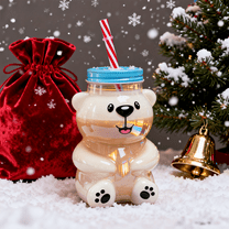 2025 New Bear Glass Cold Cup with Straw, 18.6oz Bear-Shaped Cup, Perfect for Iced Coffee, Cocktails, Cold Brews, and Holiday Drinkware Gifts,(1 Bear Cup with Straw)