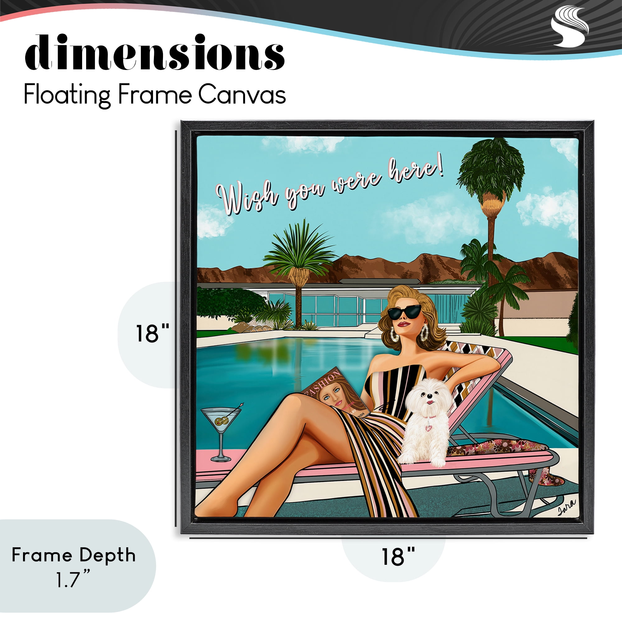 Stupell Industries Wish You Were Here Palm Springs Black Framed Floater Canvas Wall Art, design by Tara Boone