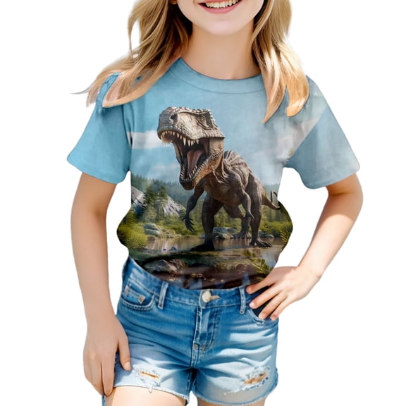 Tiijoy Dinosaur T-Shirt for Girls Short Sleeve Graphic Tee Summer Casual T Shirt, Sizes 18-24 Months
