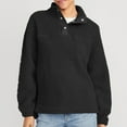 thumbnail image 6 of ShomPort Women Fleece Sweatshirt Fuzzy Long Sleeve Button Collar Pullover Coat with Pocket (Black ), 6 of 9
