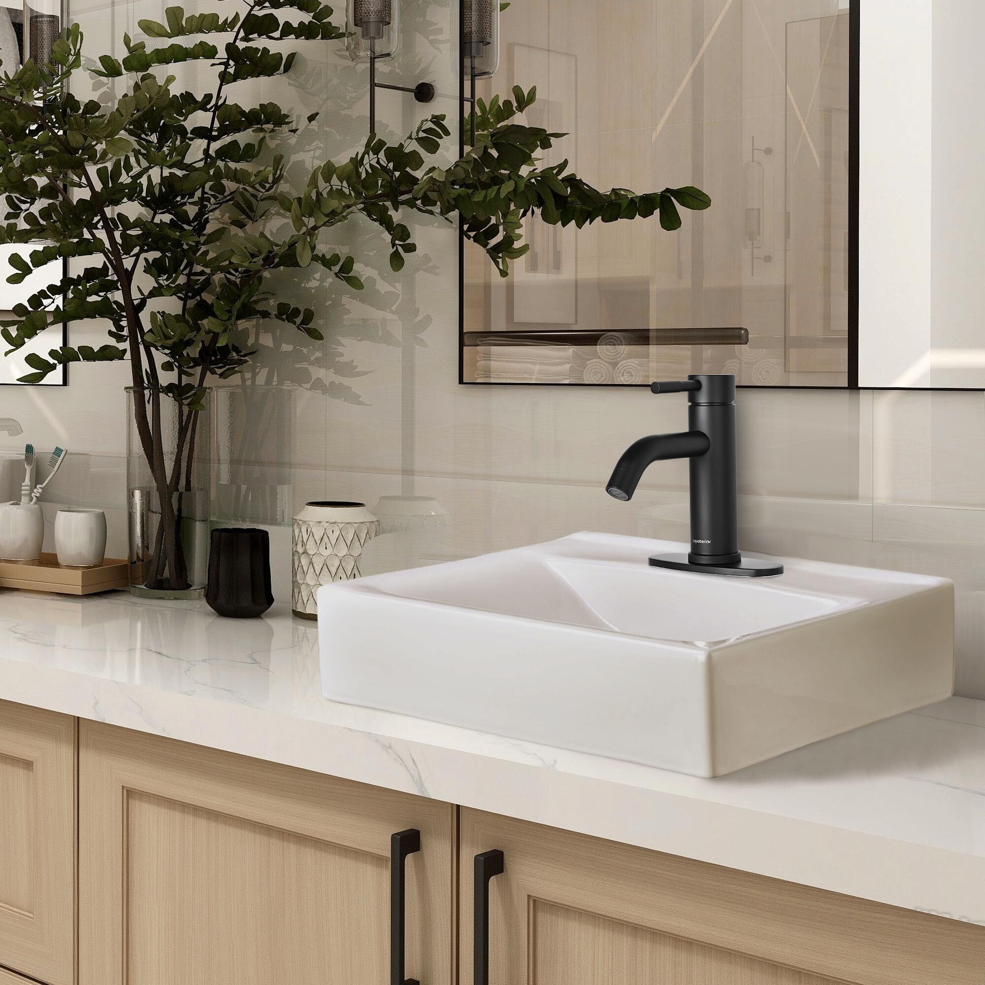 Aquaterior Bathroom Above Counter Vessel Sink Kit w/ Single Lever Faucet Drain
