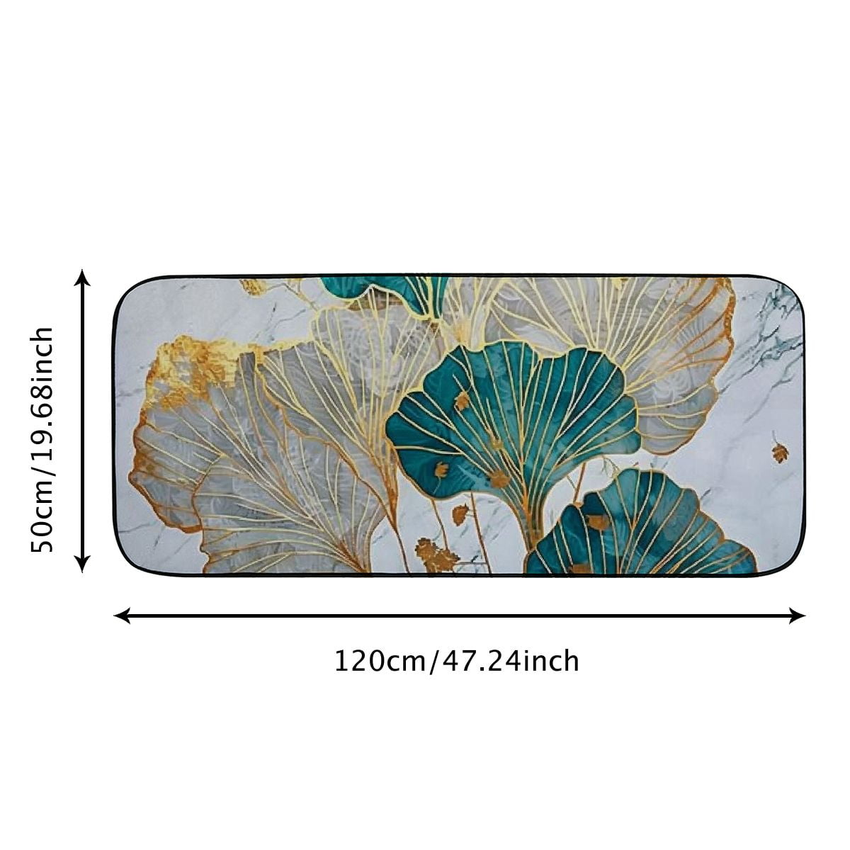 Heduofu Front Door Mat Welcome Mat, Wild Marble Ginkgo Biloba Non-Slip Absorbent Indoor Door Mats, Durable Rubber Backing Floor Doormat for Entryway, Patio, Porch, Gray Teal Gold 19.68*47.24 in