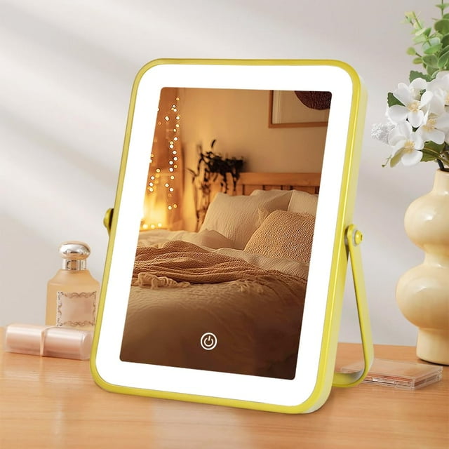 Espejo de maquillaje YEKKOPT dorado recargable LED de 3 modos de color