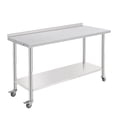 thumbnail image 1 of NSF Stainless Steel Prep Table - 60x24x35 Inch - Adjustable Undershelf, With Casters, Back Plate, Straight Edge, Tool Hooks, For Kitchen, Restaurant & Bakery, 1 of 6
