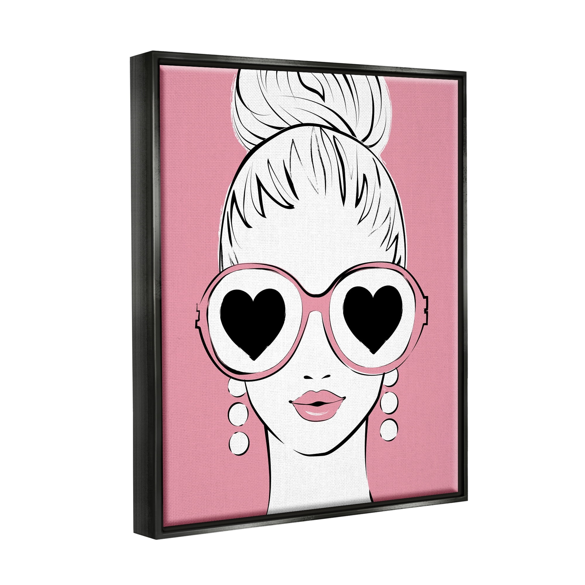 Stupell Industries Fashionable Woman Heart Sunglasses Pink Glam Drawing Graphic Art Metallic Gold Floating Framed Canvas Print Wall Art, Design by Martina Pavlova