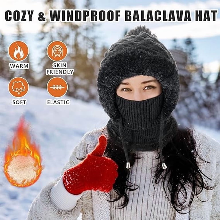 3 in 1 Winter Hat Scarf Set for Women Knit Balaclava Ski  display picture 1