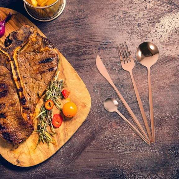 LIFKOME Elegant Rose Gold Stainless Steel Food Set for Home Use Includes Forks Spoons and Cutters 6 Sets