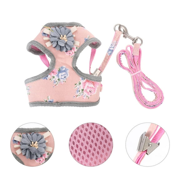 Soimiss Pink Pet Harness and Leash Set for Dogs and Cats Durable Cotton Nylon Vest for Small Medium Animals Comfortable Safe Chest Strap