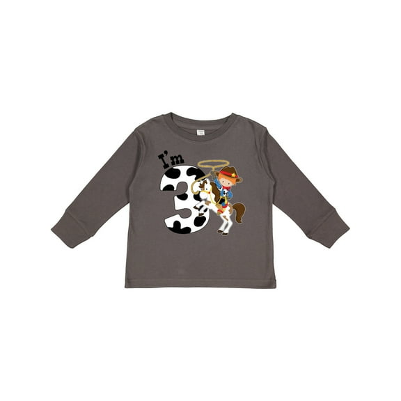 Inktastic I'm Three-cowboy Riding Horse Birthday Boys Long Sleeve Toddler T-Shirt